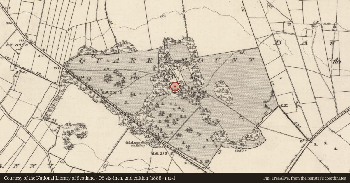 Ordnance Survey six-inch map, 2nd edition (1888–1915) covering the location of Country house, Quarrymount, County Galway, with a pin at the register's coordinates