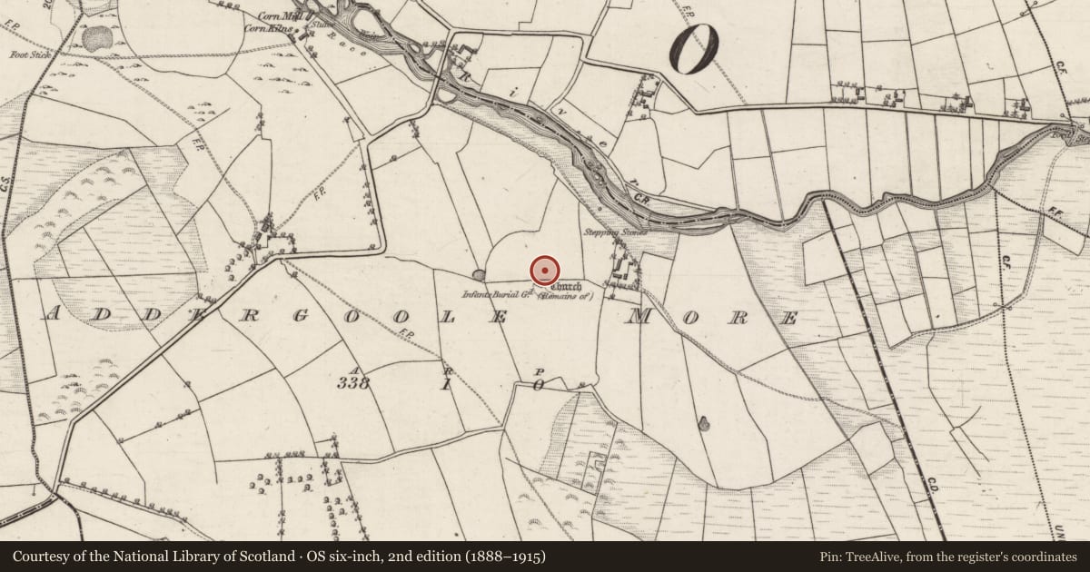Ordnance Survey six-inch map, 2nd edition (1888–1915) covering the location of Ecclesiastical enclosure, Addergoole More, County Galway, with a pin at the register's coordinates