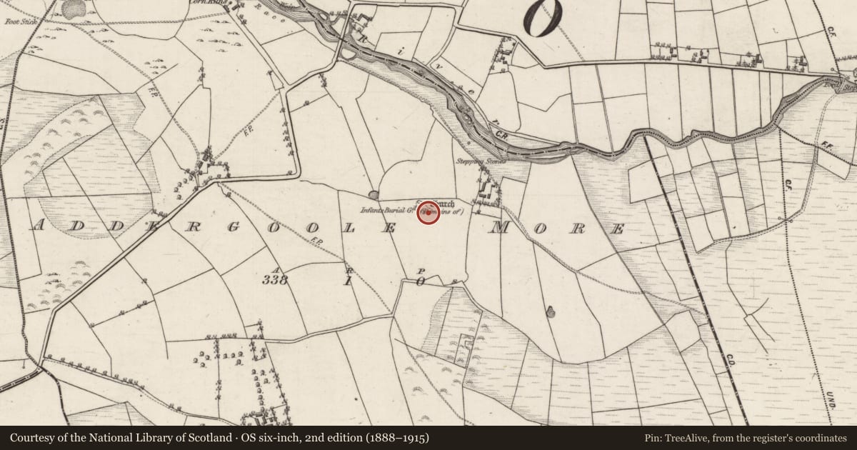 Ordnance Survey six-inch map, 2nd edition (1888–1915) covering the location of Cross-slab, Addergoole More, County Galway, with a pin at the register's coordinates