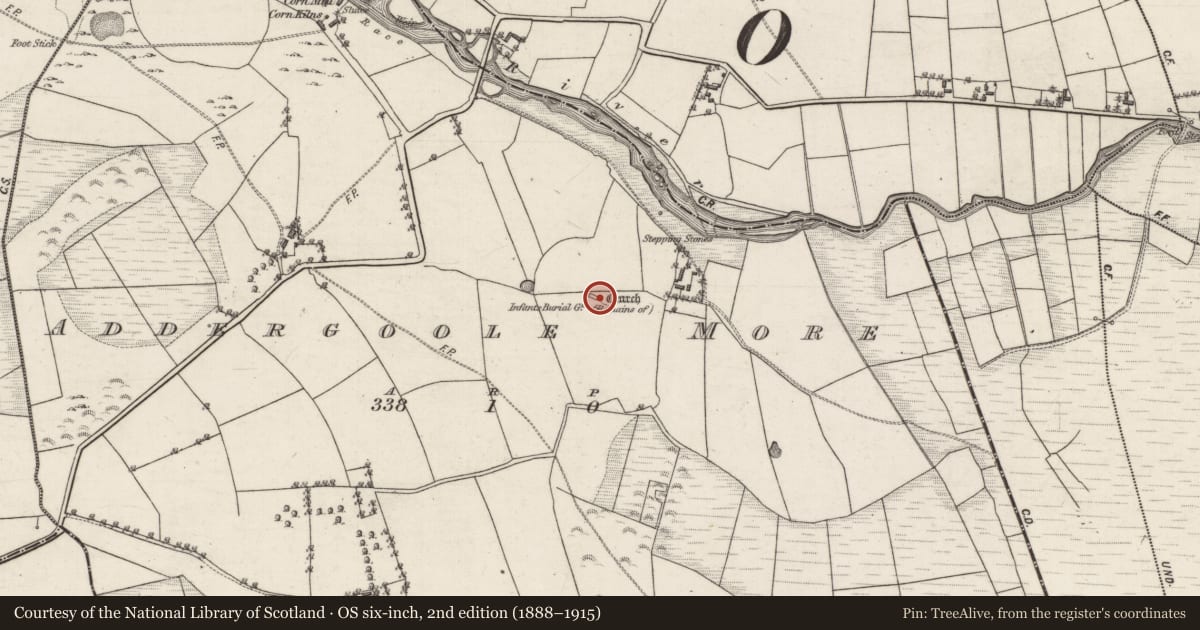 Ordnance Survey six-inch map, 2nd edition (1888–1915) covering the location of Cross-inscribed stone, Addergoole More, County Galway, with a pin at the register's coordinates