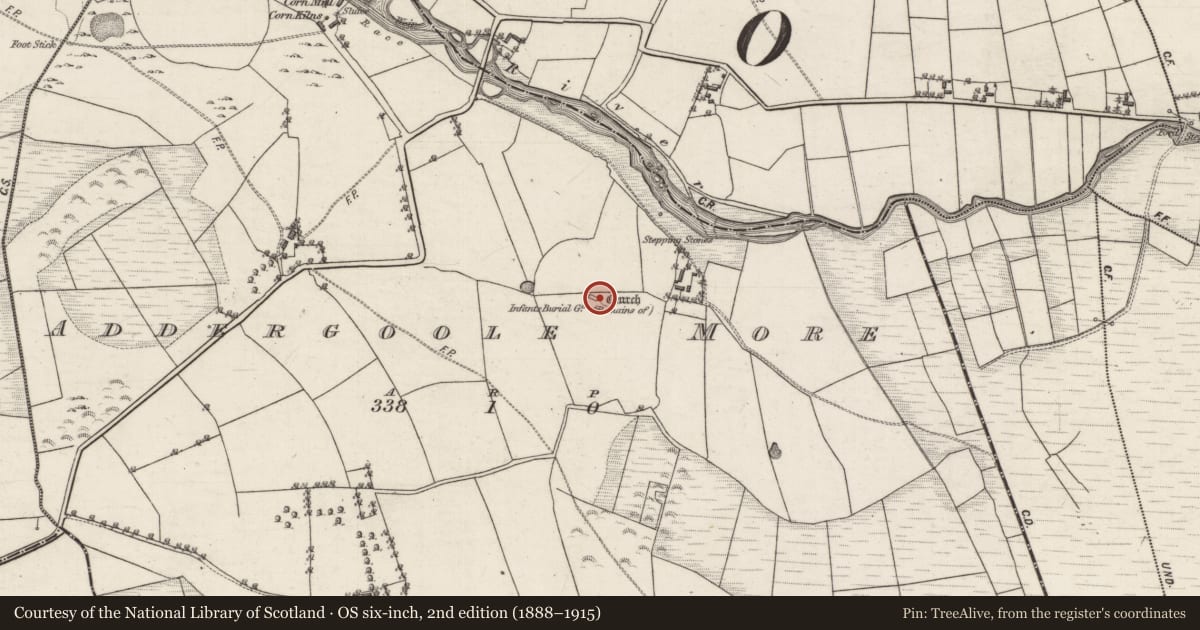 Ordnance Survey six-inch map, 2nd edition (1888–1915) covering the location of Cross-slab, Addergoole More, County Galway, with a pin at the register's coordinates