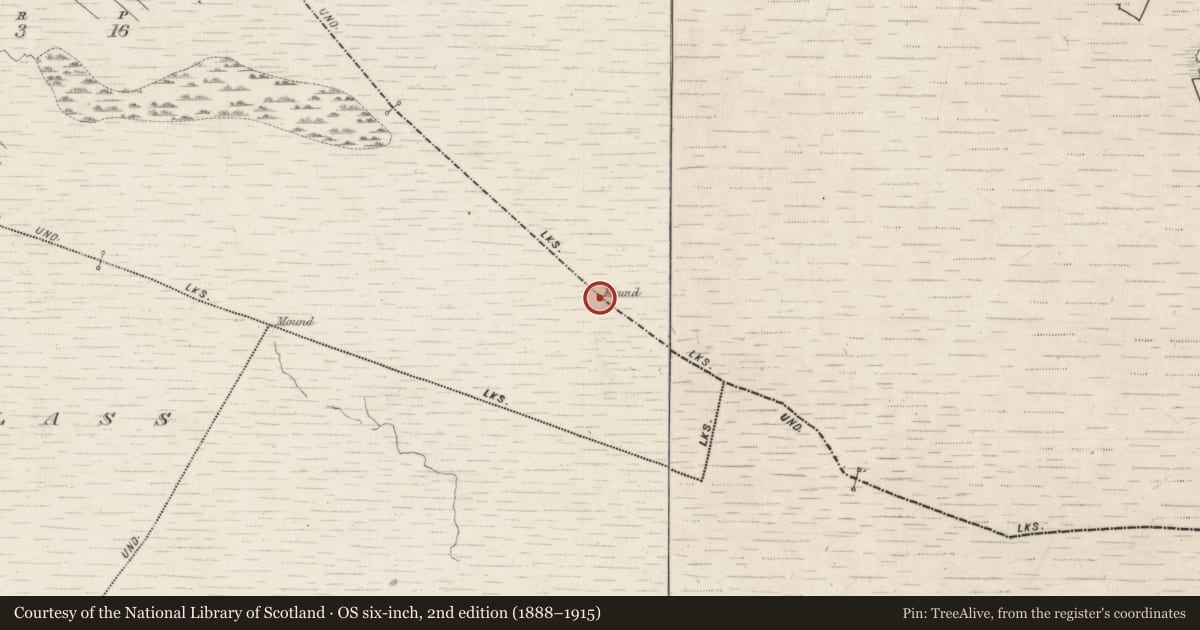 Ordnance Survey six-inch map, 2nd edition (1888–1915) covering the location of Boundary mound, Cluid, Woodfield, County Galway, with a pin at the register's coordinates