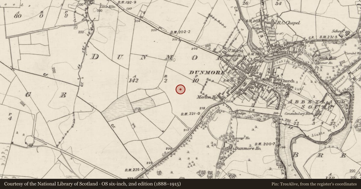 Ordnance Survey six-inch map, 2nd edition (1888–1915) covering the location of Cairn - unclassified, Dunmore, County Galway, with a pin at the register's coordinates