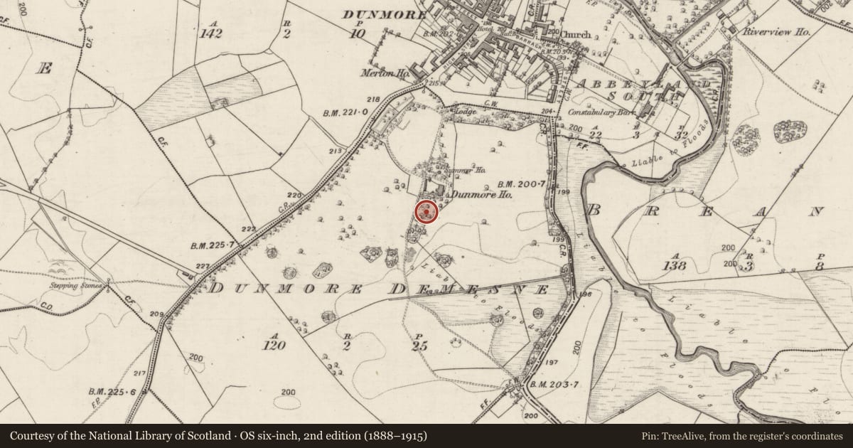 Ordnance Survey six-inch map, 2nd edition (1888–1915) covering the location of Ringfort - rath, Dunmore Demesne, County Galway, with a pin at the register's coordinates