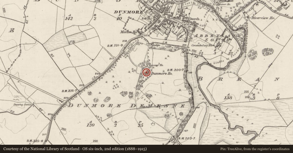 Ordnance Survey six-inch map, 2nd edition (1888–1915) covering the location of Country house, Dunmore Demesne, County Galway, with a pin at the register's coordinates