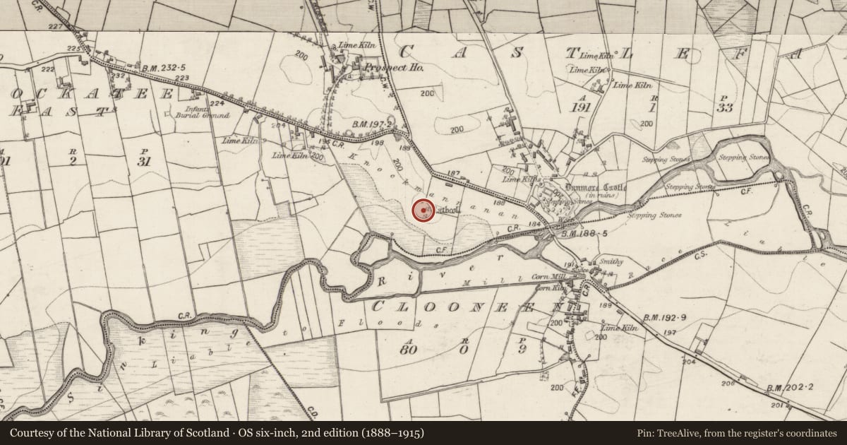 Ordnance Survey six-inch map, 2nd edition (1888–1915) covering the location of Enclosure, Knockatee East, County Galway, with a pin at the register's coordinates