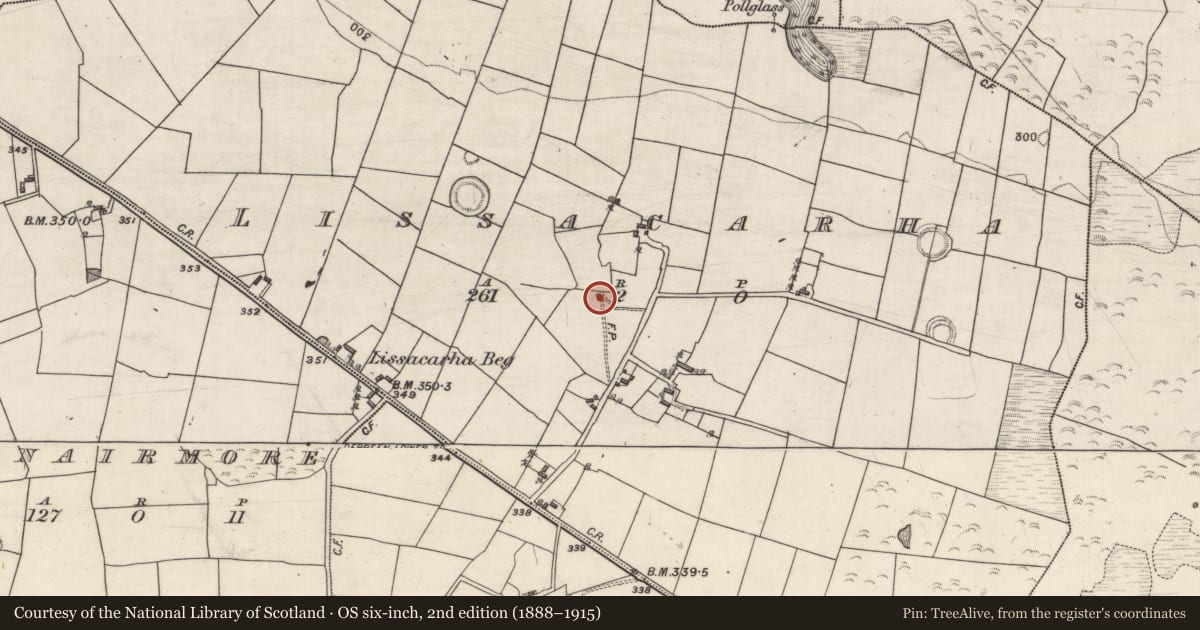 Ordnance Survey six-inch map, 2nd edition (1888–1915) covering the location of Well, Lissacarha, County Galway, with a pin at the register's coordinates