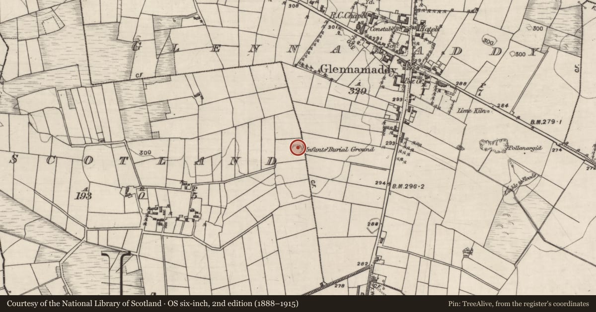 Ordnance Survey six-inch map, 2nd edition (1888–1915) covering the location of Ringfort - rath, Scotland, County Galway, with a pin at the register's coordinates