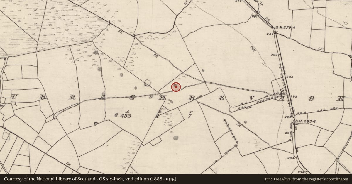 Ordnance Survey six-inch map, 2nd edition (1888–1915) covering the location of Quarry, Curraghrevagh, County Galway, with a pin at the register's coordinates