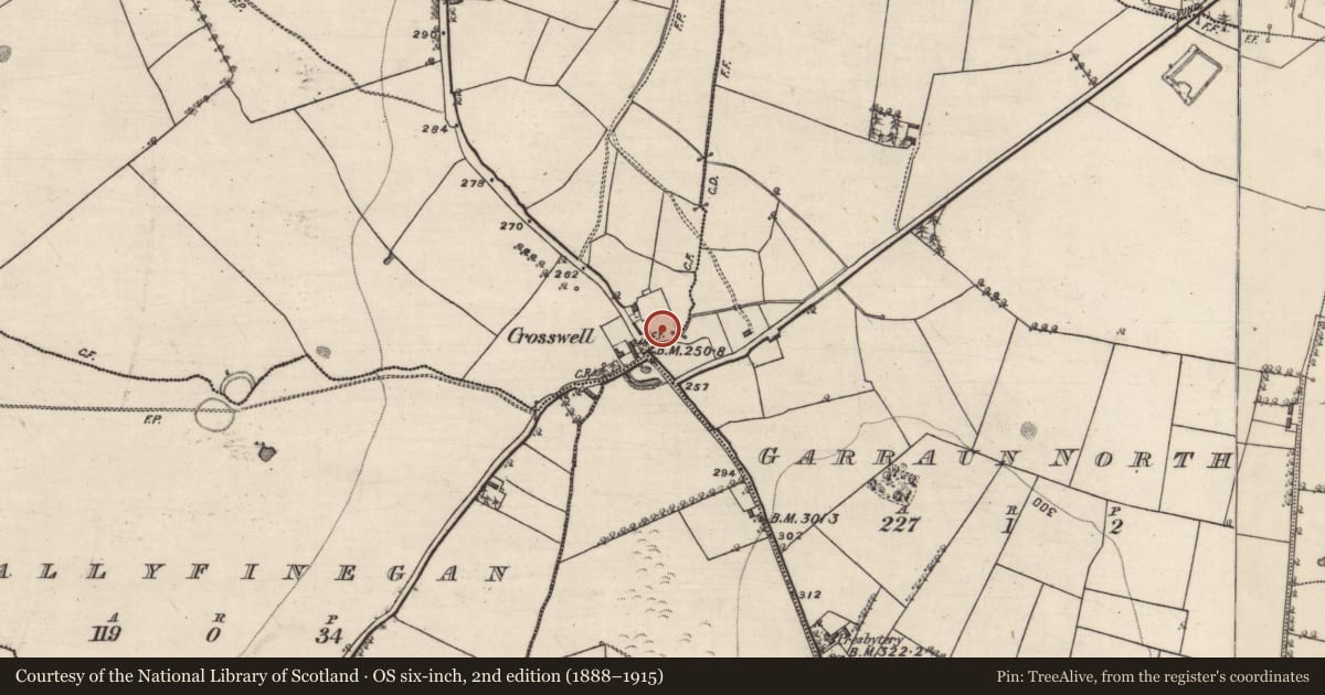 Ordnance Survey six-inch map, 2nd edition (1888–1915) covering the location of Chapel, Curraghrevagh, County Galway, with a pin at the register's coordinates