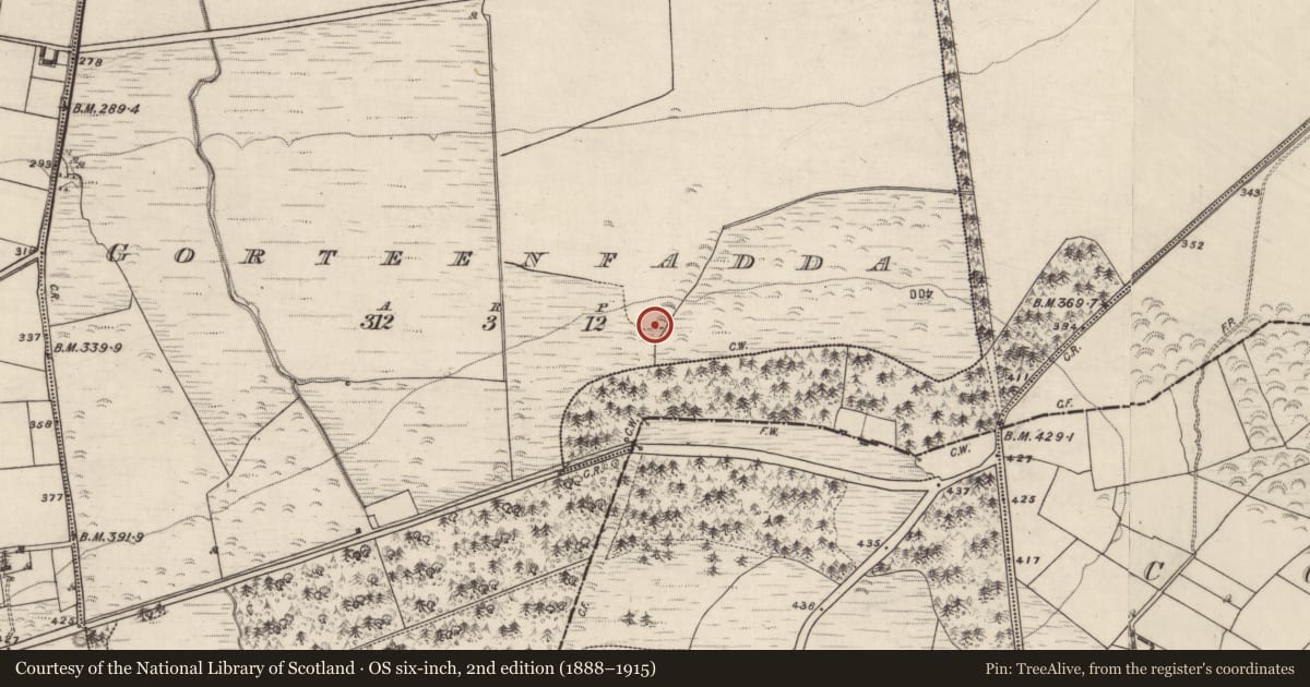 Ordnance Survey six-inch map, 2nd edition (1888–1915) covering the location of Ringfort - rath, Gorteenfadda, County Galway, with a pin at the register's coordinates
