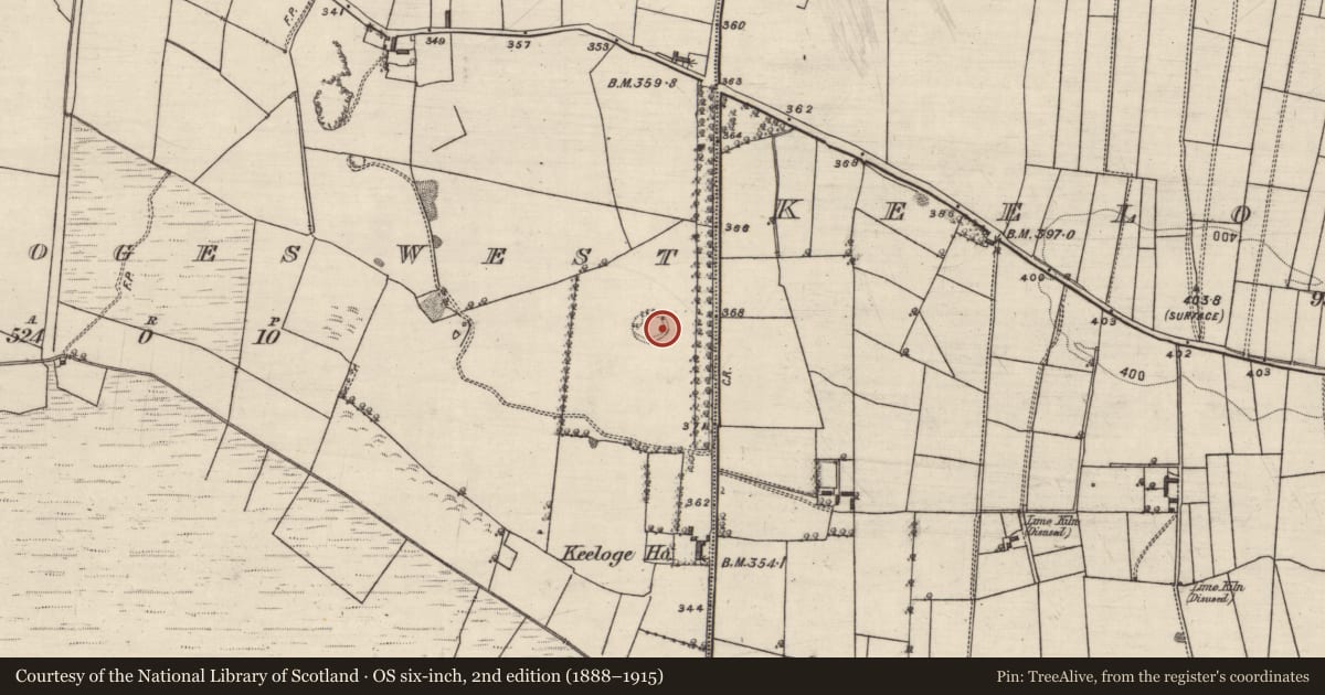 Ordnance Survey six-inch map, 2nd edition (1888–1915) covering the location of Ringfort - rath, Keeloges West, County Galway, with a pin at the register's coordinates