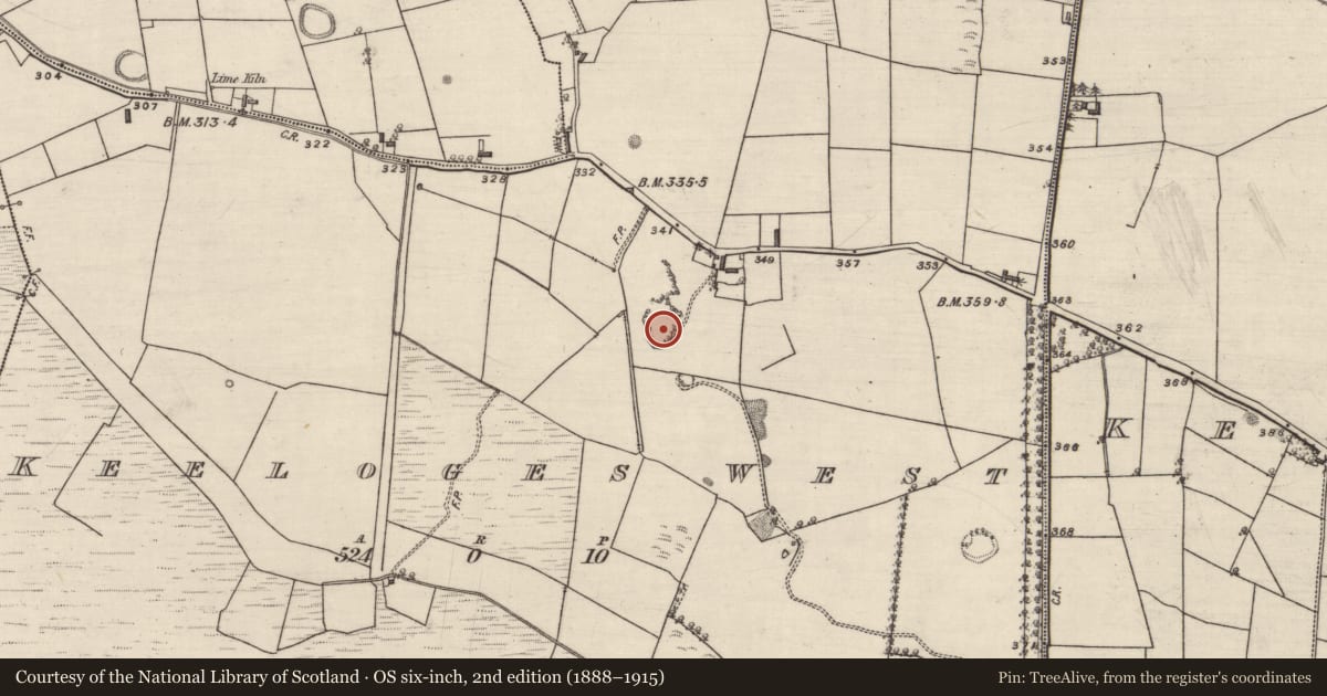 Ordnance Survey six-inch map, 2nd edition (1888–1915) covering the location of Quarry, Keeloges West, County Galway, with a pin at the register's coordinates