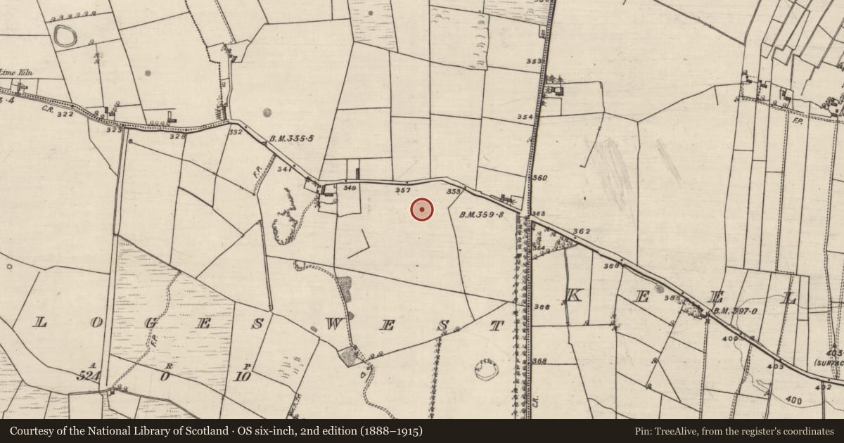 Ordnance Survey six-inch map, 2nd edition (1888–1915) covering the location of Standing stone, Keeloges West, County Galway, with a pin at the register's coordinates