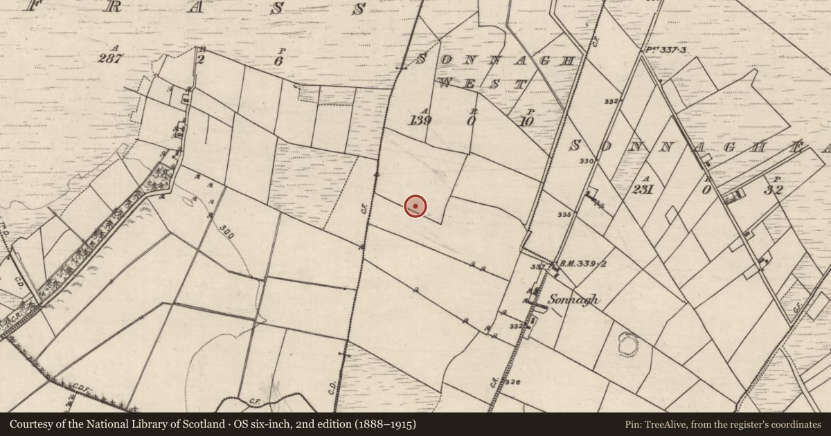 Ordnance Survey six-inch map, 2nd edition (1888–1915) covering the location of Quarry, Sonnagh West, County Galway, with a pin at the register's coordinates
