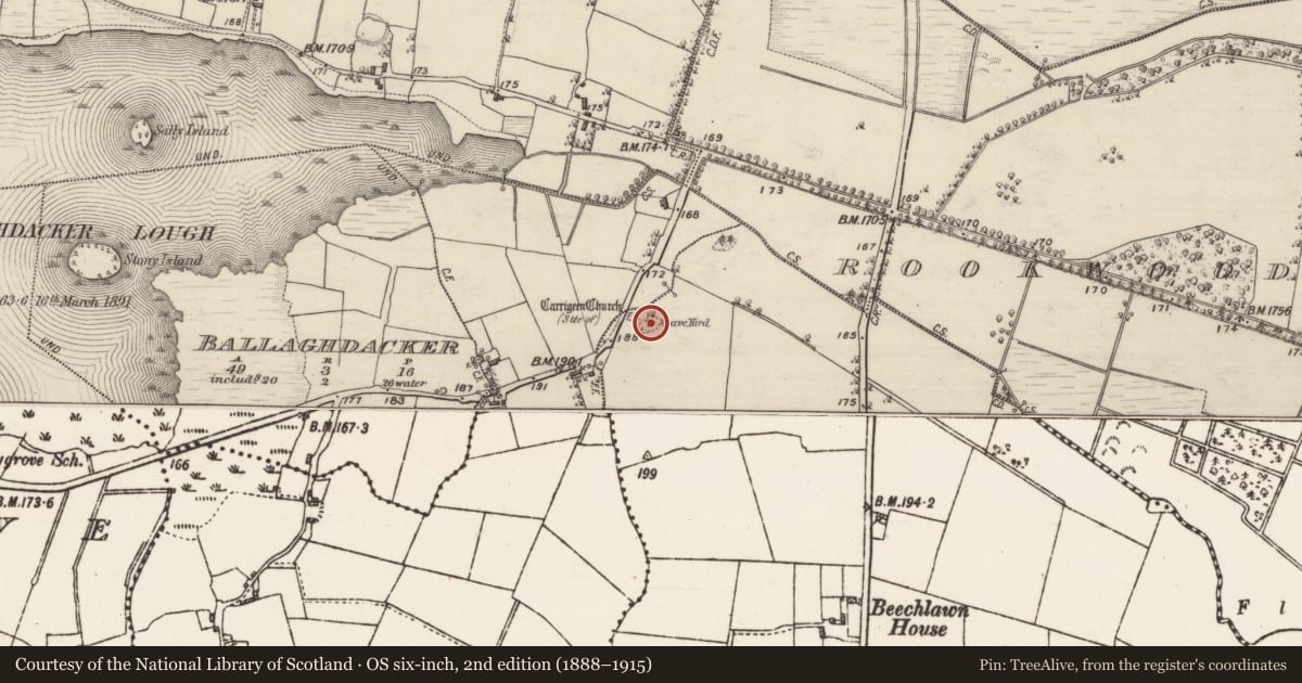 Ordnance Survey six-inch map, 2nd edition (1888–1915) covering the location of Graveyard, Coolaspaddaun, County Galway, with a pin at the register's coordinates