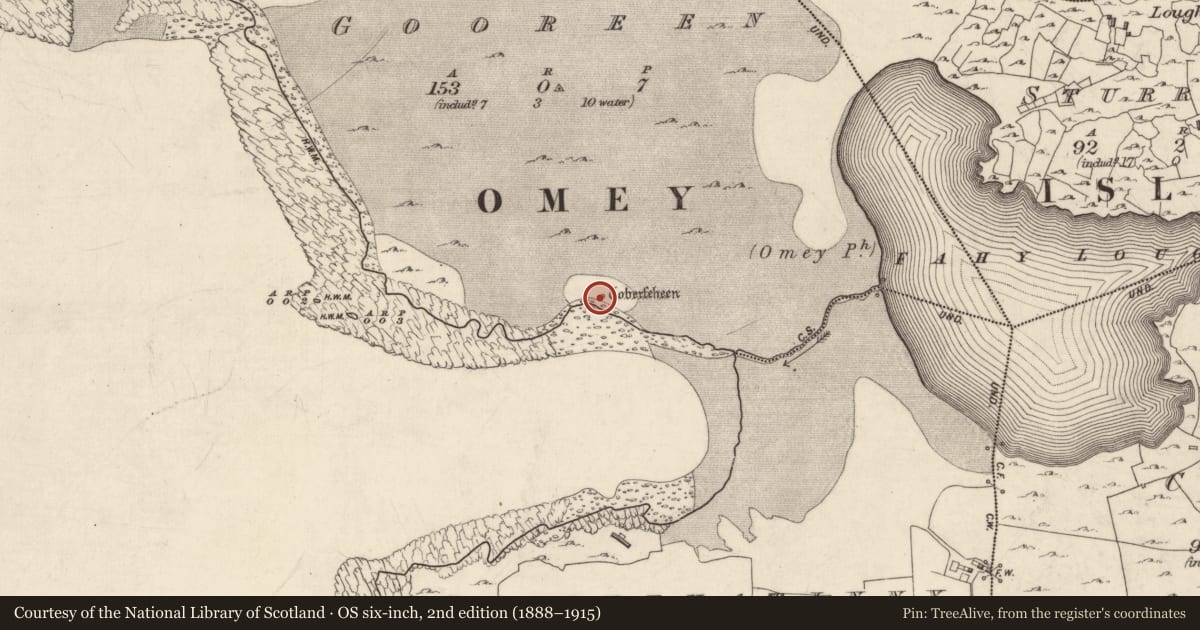 Ordnance Survey six-inch map, 2nd edition (1888–1915) covering the location of Ritual site - holy well, Gooreen, County Galway, with a pin at the register's coordinates