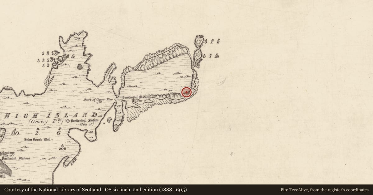 Ordnance Survey six-inch map, 2nd edition (1888–1915) covering the location of Promontory fort - coastal, High Island, County Galway, with a pin at the register's coordinates