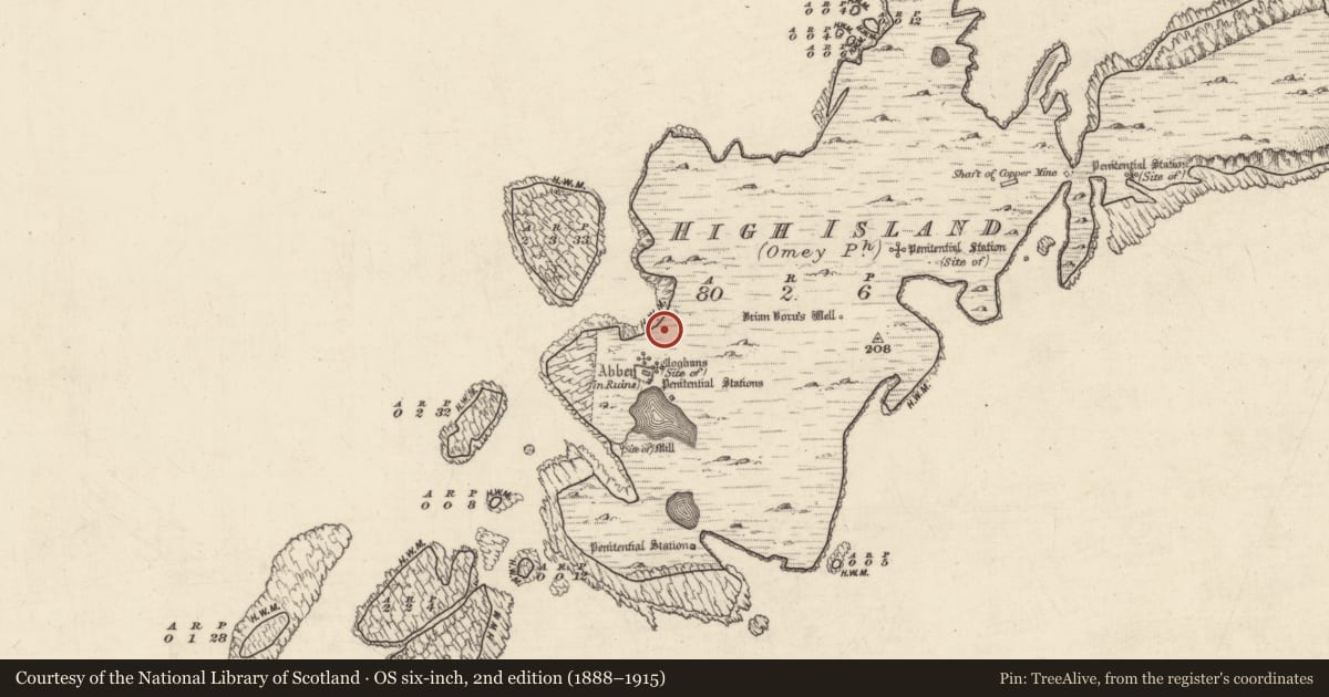 Ordnance Survey six-inch map, 2nd edition (1888–1915) covering the location of House - indeterminate date, High Island, County Galway, with a pin at the register's coordinates