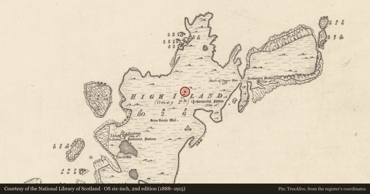 Ordnance Survey six-inch map, 2nd edition (1888–1915) covering the location of Field boundary, High Island, County Galway, with a pin at the register's coordinates