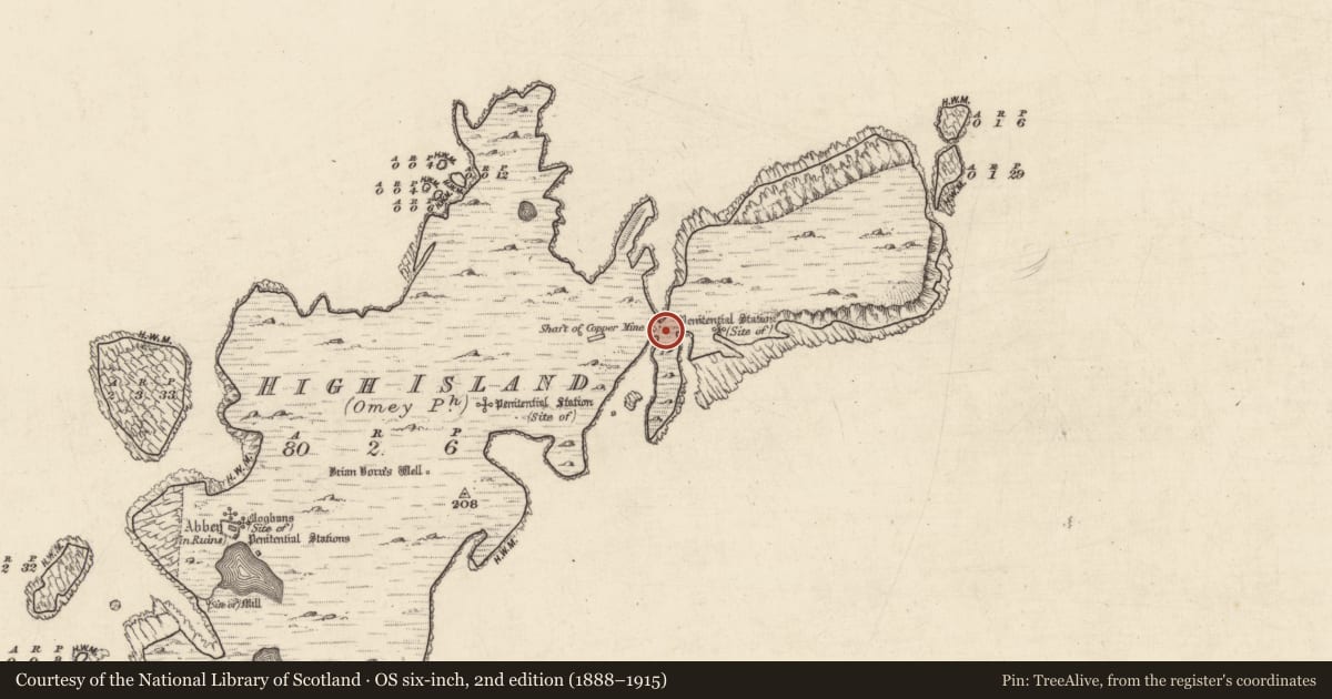 Ordnance Survey six-inch map, 2nd edition (1888–1915) covering the location of Field boundary, High Island, County Galway, with a pin at the register's coordinates