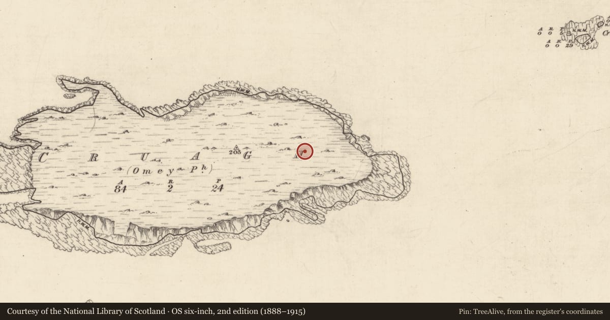 Ordnance Survey six-inch map, 2nd edition (1888–1915) covering the location of Hut site, Cruagh, County Galway, with a pin at the register's coordinates