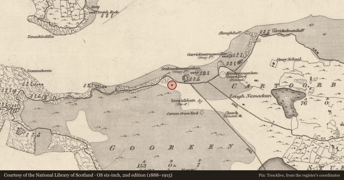 Ordnance Survey six-inch map, 2nd edition (1888–1915) covering the location of Midden, Gooreen, County Galway, with a pin at the register's coordinates