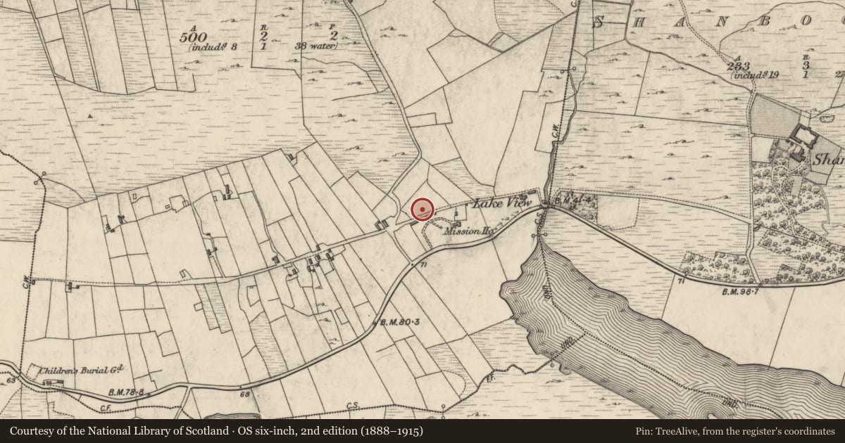 Ordnance Survey six-inch map, 2nd edition (1888–1915) covering the location of Penitential station, Ballynew, County Galway, with a pin at the register's coordinates