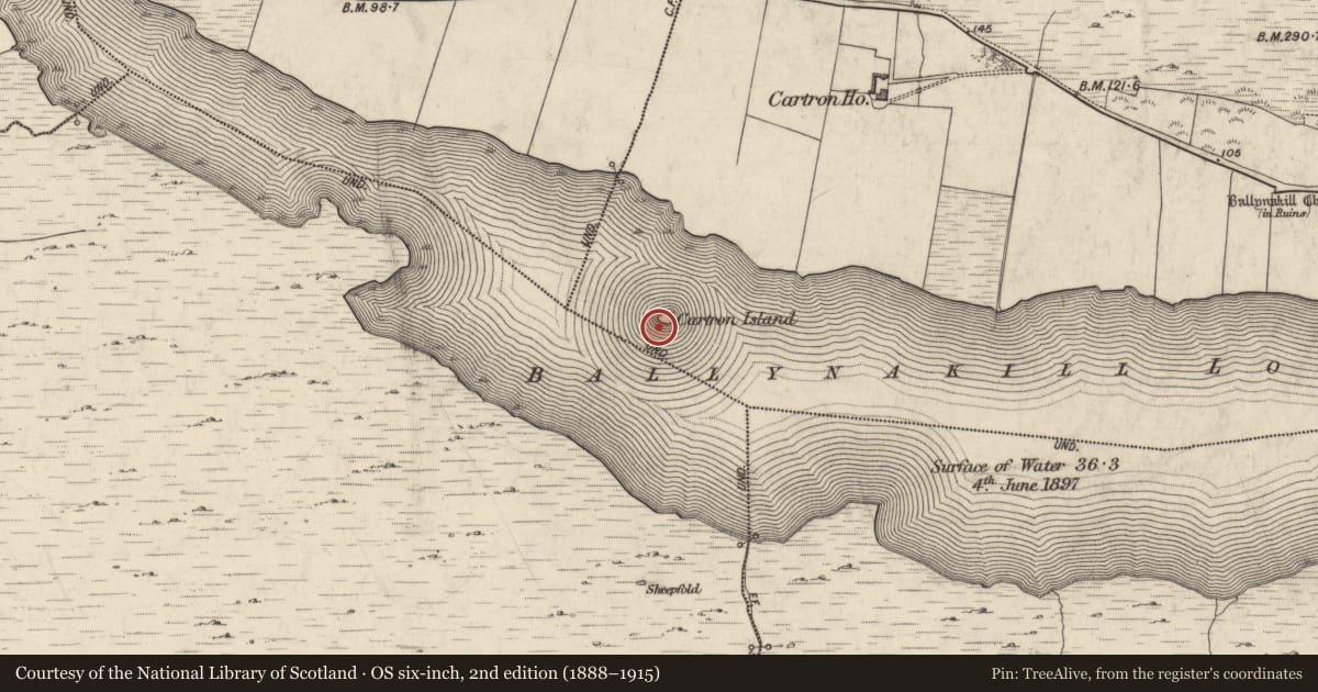 Ordnance Survey six-inch map, 2nd edition (1888–1915) covering the location of Ringfort - cashel, Cartron, County Galway, with a pin at the register's coordinates