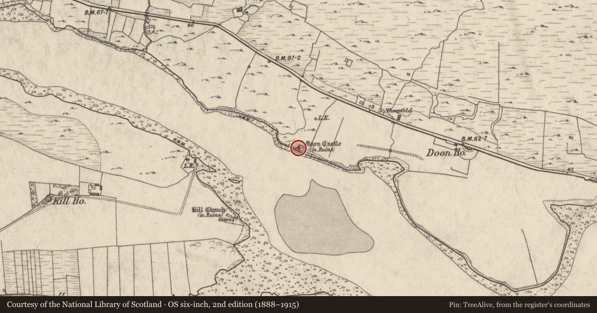 Ordnance Survey six-inch map, 2nd edition (1888–1915) covering the location of Castle - unclassified, Doon, County Galway, with a pin at the register's coordinates