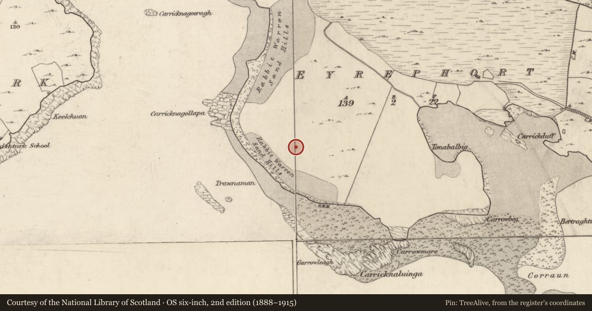 Ordnance Survey six-inch map, 2nd edition (1888–1915) covering the location of Midden, Eyrephort, County Galway, with a pin at the register's coordinates