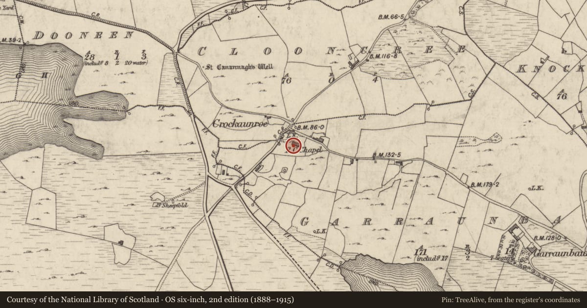 Ordnance Survey six-inch map, 2nd edition (1888–1915) covering the location of Chapel, Garraunbaun, County Galway, with a pin at the register's coordinates