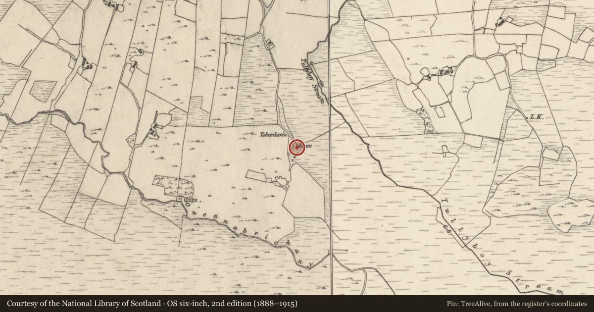 Ordnance Survey six-inch map, 2nd edition (1888–1915) covering the location of Burial, Moyard, County Galway, with a pin at the register's coordinates