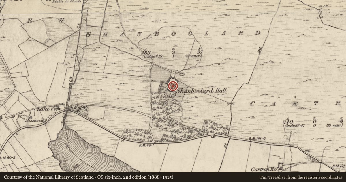 Ordnance Survey six-inch map, 2nd edition (1888–1915) covering the location of Country house, Shanboolard, County Galway, with a pin at the register's coordinates