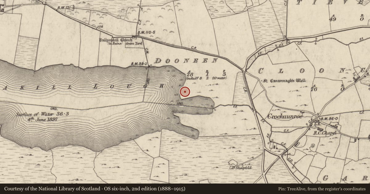 Ordnance Survey six-inch map, 2nd edition (1888–1915) covering the location of Ringfort - rath, Dooneen, County Galway, with a pin at the register's coordinates