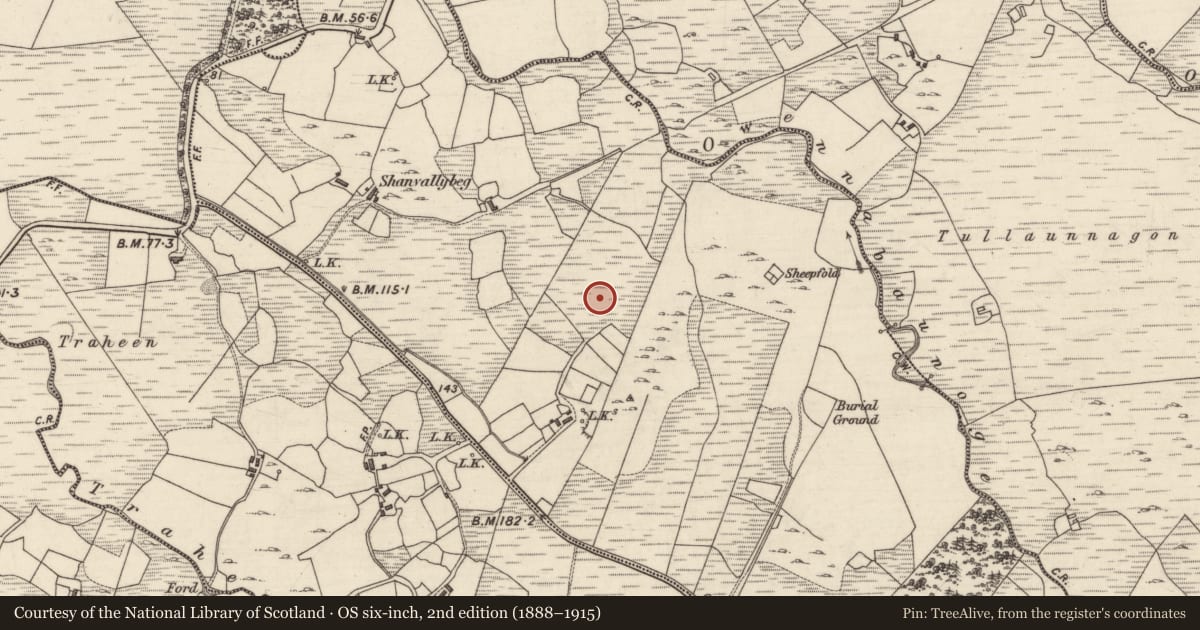 Ordnance Survey six-inch map, 2nd edition (1888–1915) covering the location of Field system, Baunoge, County Galway, with a pin at the register's coordinates