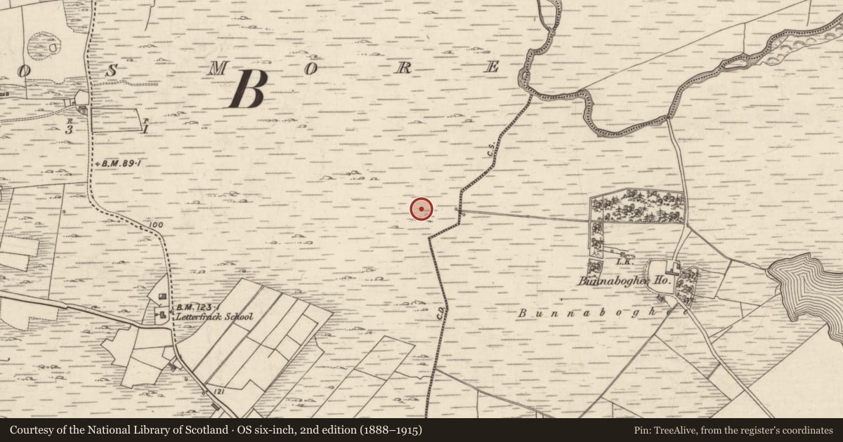 Ordnance Survey six-inch map, 2nd edition (1888–1915) covering the location of Ritual site - holy well, Dawros More, County Galway, with a pin at the register's coordinates