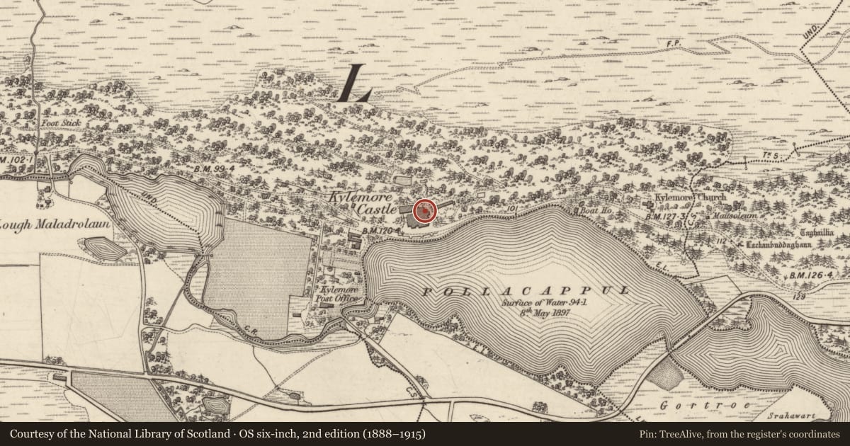 Ordnance Survey six-inch map, 2nd edition (1888–1915) covering the location of Country house, Pollacappul, County Galway, with a pin at the register's coordinates