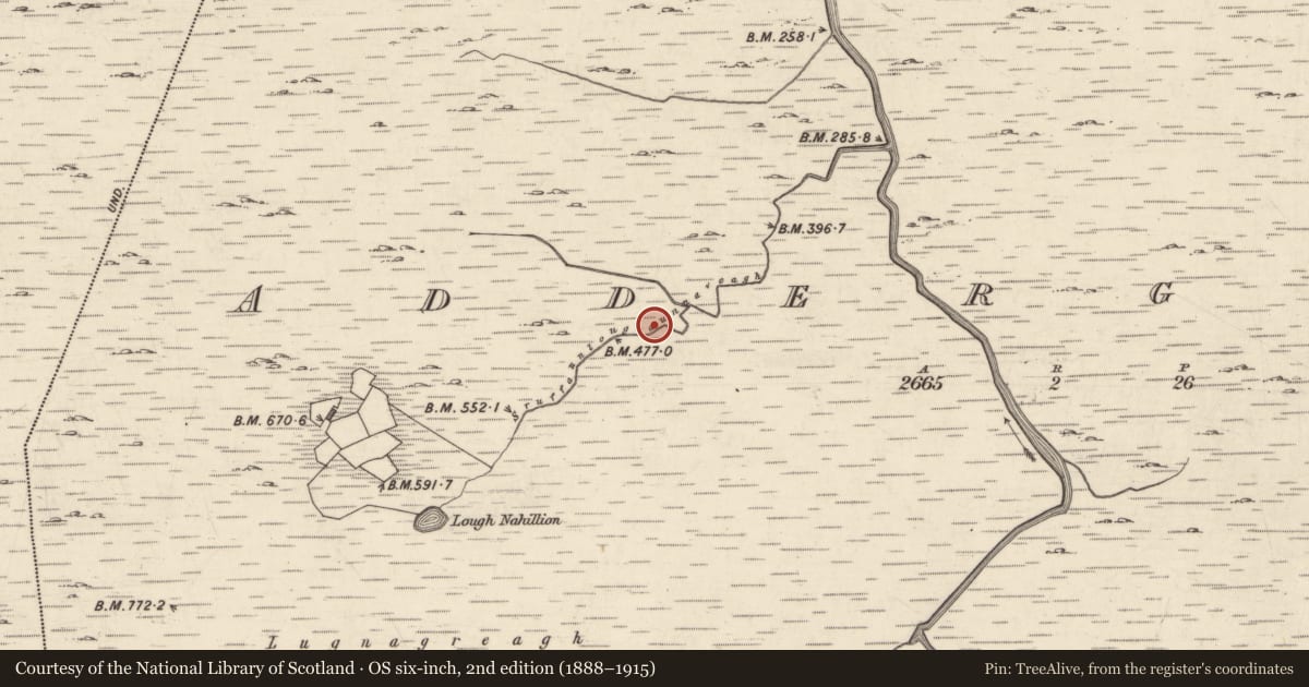 Ordnance Survey six-inch map, 2nd edition (1888–1915) covering the location of Structure, Addergoole, County Galway, with a pin at the register's coordinates