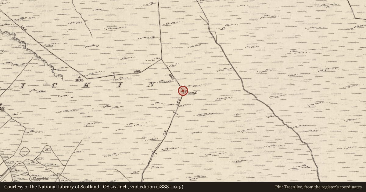 Ordnance Survey six-inch map, 2nd edition (1888–1915) covering the location of Boundary mound, Na Braonáin, Béal Átha Na Mbreac, County Galway, with a pin at the register's coordinates