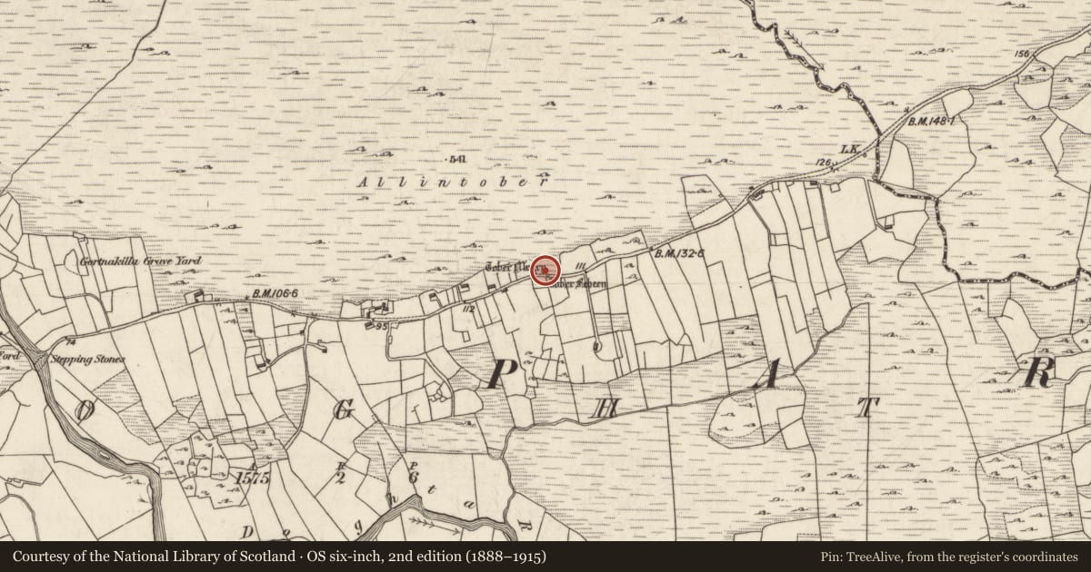 Ordnance Survey six-inch map, 2nd edition (1888–1915) covering the location of Ritual site - holy well, Dubhachta, County Galway, with a pin at the register's coordinates