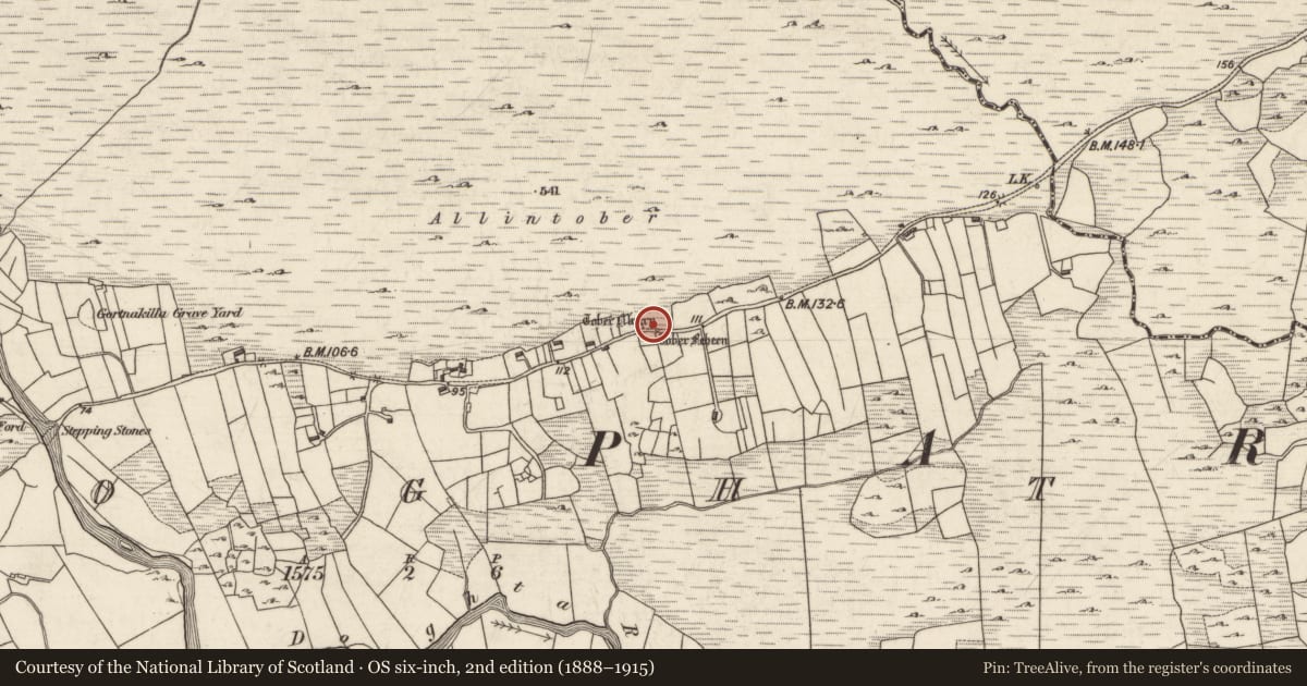 Ordnance Survey six-inch map, 2nd edition (1888–1915) covering the location of Ritual site - holy well, Dubhachta, County Galway, with a pin at the register's coordinates