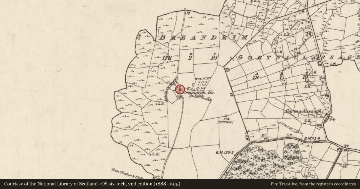 Ordnance Survey six-inch map, 2nd edition (1888–1915) covering the location of House - 18th/19th century, Bréandroim, County Galway, with a pin at the register's coordinates