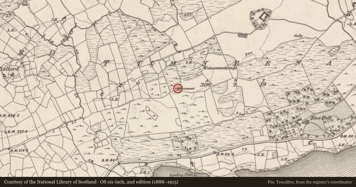 Ordnance Survey six-inch map, 2nd edition (1888–1915) covering the location of Cairn - wayside cairn, Tom Naíonán, County Galway, with a pin at the register's coordinates