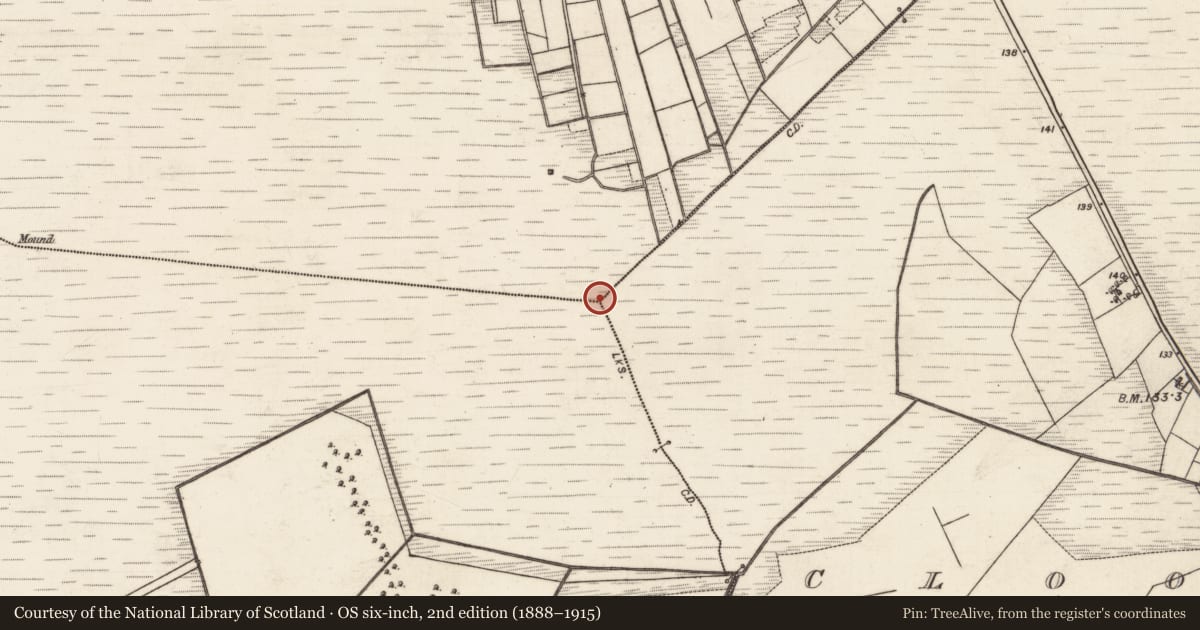 Ordnance Survey six-inch map, 2nd edition (1888–1915) covering the location of Boundary mound, County Galway, with a pin at the register's coordinates