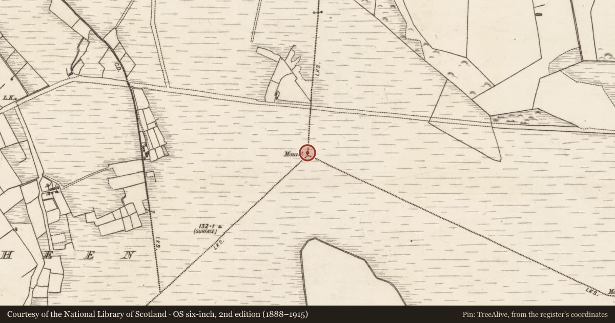 Ordnance Survey six-inch map, 2nd edition (1888–1915) covering the location of Boundary mound, County Galway, with a pin at the register's coordinates