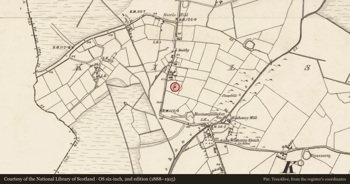 Ordnance Survey six-inch map, 2nd edition (1888–1915) covering the location of Ringfort - unclassified, Kilshanvy, County Galway, with a pin at the register's coordinates