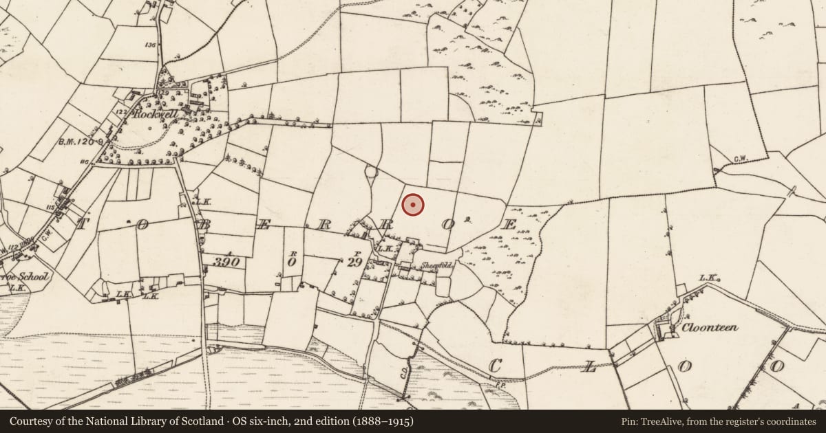 Ordnance Survey six-inch map, 2nd edition (1888–1915) covering the location of Enclosure, Toberroe, County Galway, with a pin at the register's coordinates