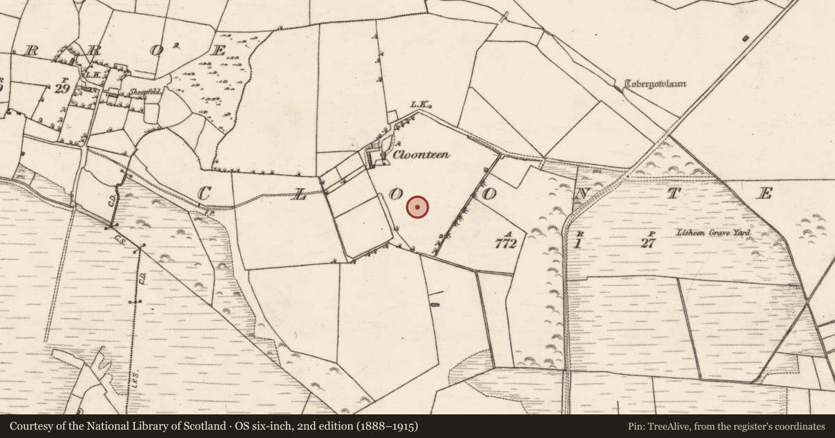 Ordnance Survey six-inch map, 2nd edition (1888–1915) covering the location of Barrow - unclassified, Cloonteen, County Galway, with a pin at the register's coordinates