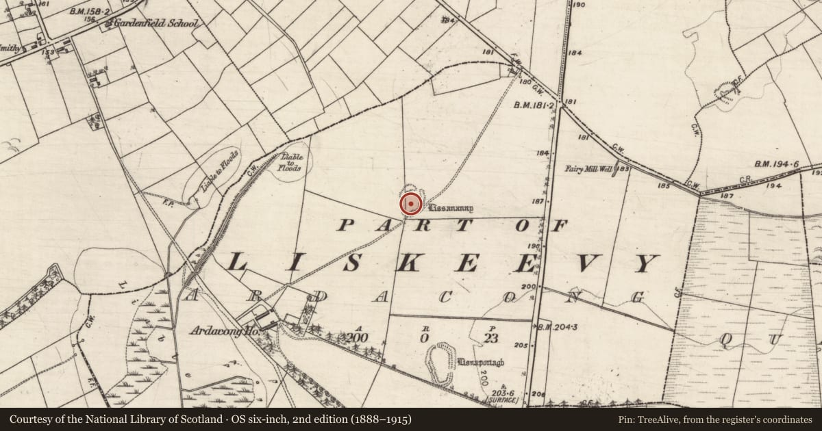 Ordnance Survey six-inch map, 2nd edition (1888–1915) covering the location of Souterrain, Ardacong, County Galway, with a pin at the register's coordinates